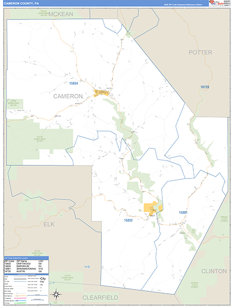 Cameron County, PA Wall Map Basic Style
