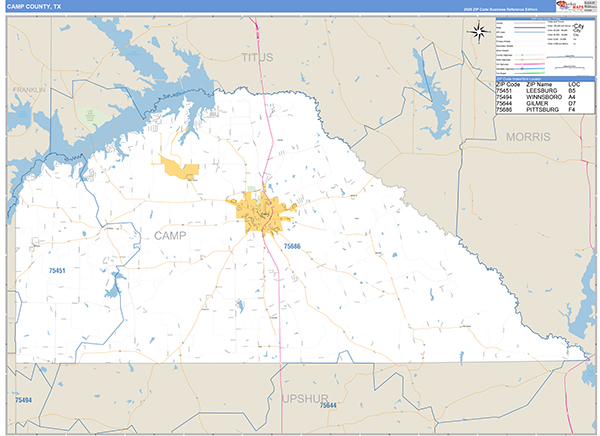 Camp County, TX Zip Code Map