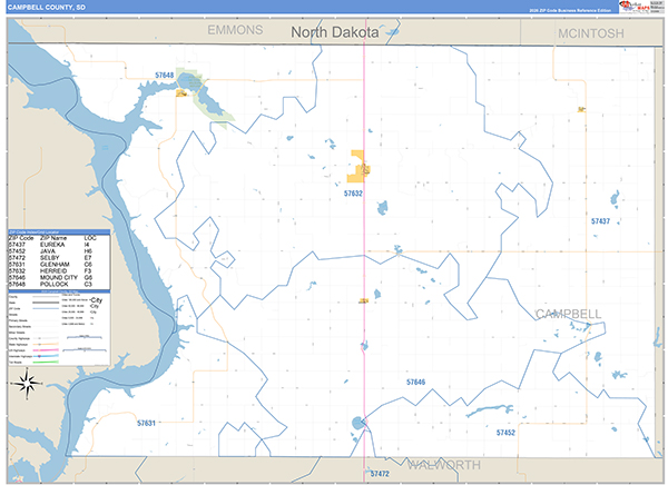 Campbell County, SD Carrier Route Wall Map