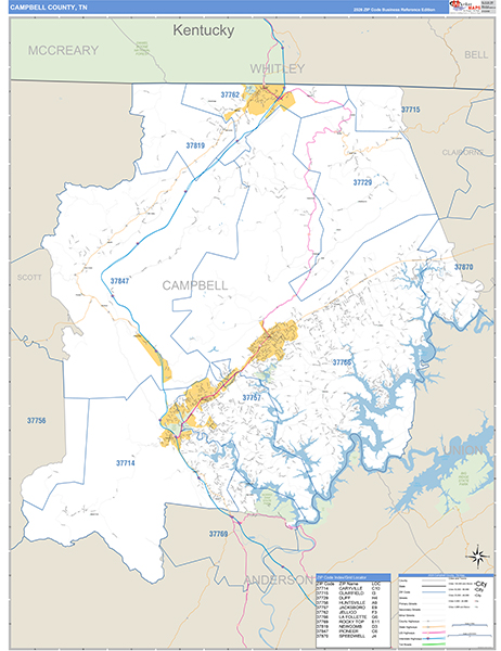 Campbell County, TN Zip Code Map