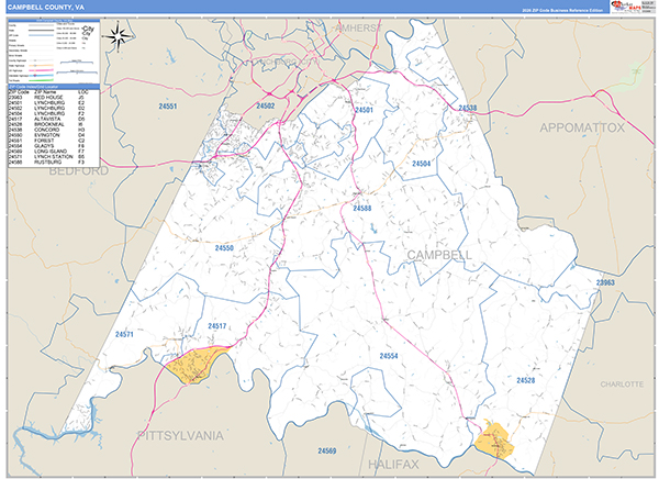 Campbell County, VA Zip Code Map