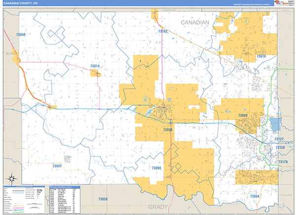 Canadian County, OK Carrier Route Wall Map
