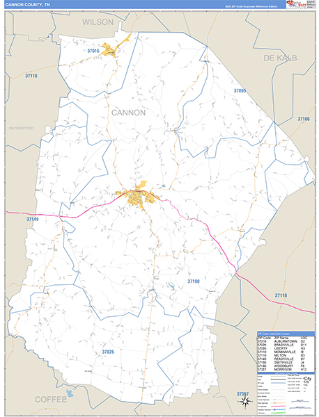 Cannon County, TN Zip Code Map