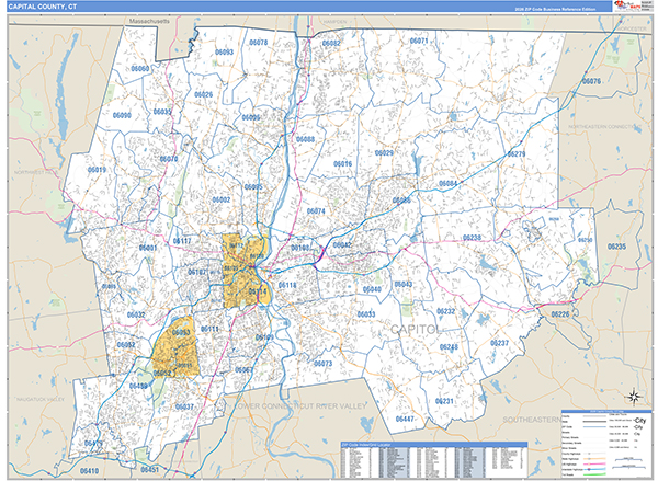 Capitol County, CT Carrier Route Wall Map