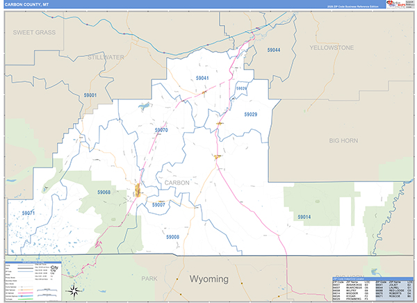Carbon County, MT Zip Code Wall Map