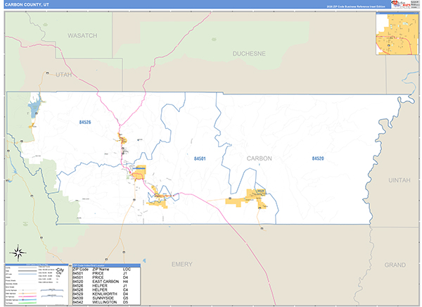 Carbon County, UT Zip Code Map