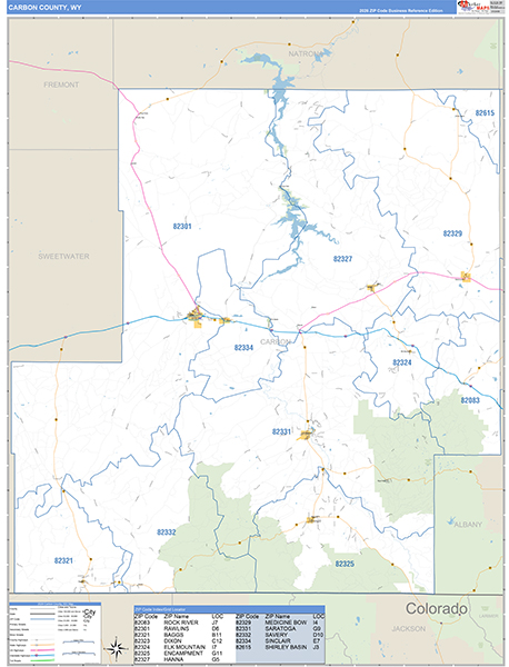 Carbon County, WY Zip Code Map