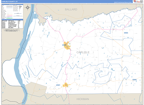 Carlisle County, KY Zip Code Map