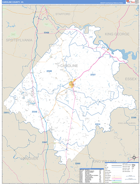 Caroline County, VA Zip Code Map