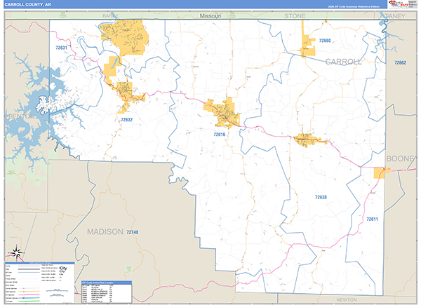 Carroll County, AR Zip Code Map