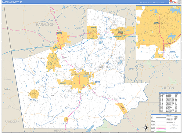 Carroll County, GA Zip Code Map