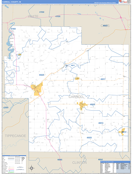 Carroll County, IN Zip Code Map