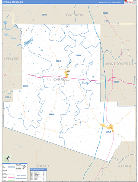 Carroll County, MS Zip Code Map