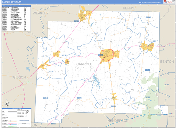 Carroll County, TN Zip Code Map