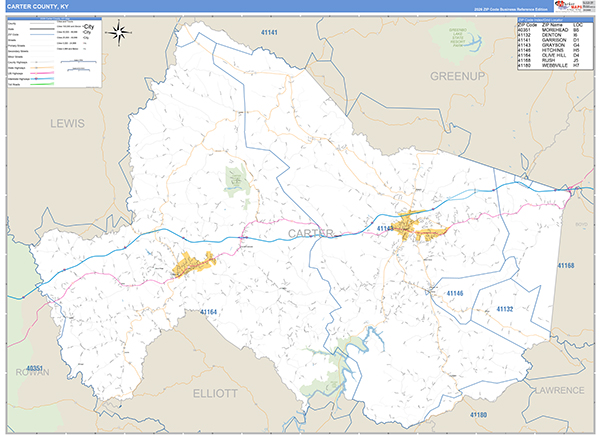 Carter County, KY Zip Code Map