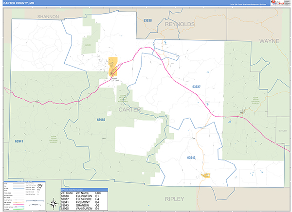 Carter County, MO Map Basic Style