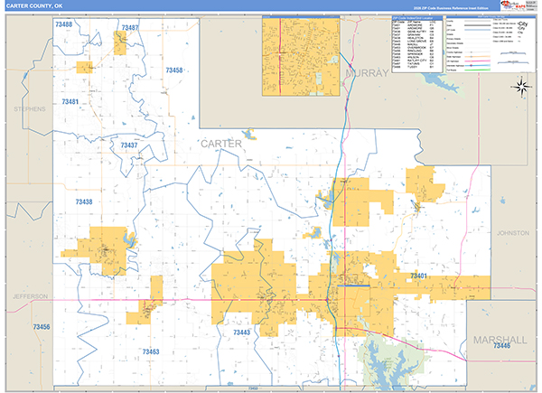 Carter County, OK Carrier Route Wall Map