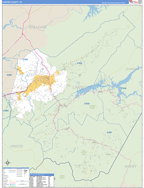 Carter County, TN Zip Code Map