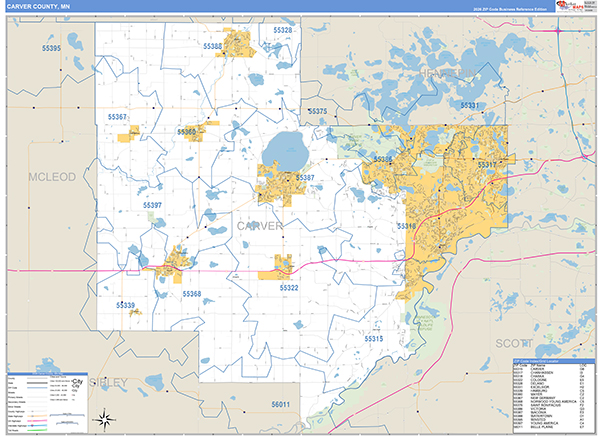 Carver County, MN Zip Code Map