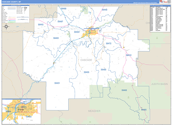 Cascade County, MT Zip Code Wall Map