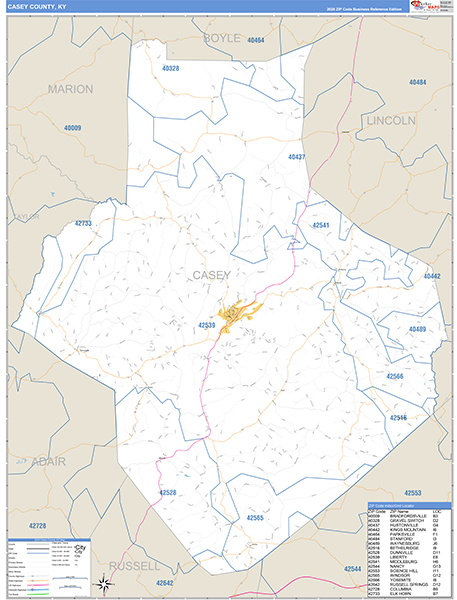 Casey County, KY Zip Code Map