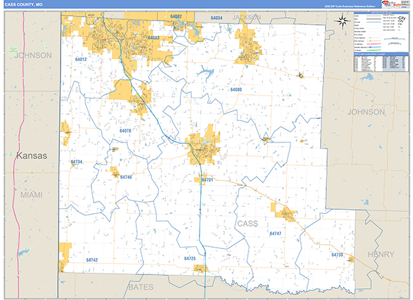 Cass County, MO Zip Code Wall Map