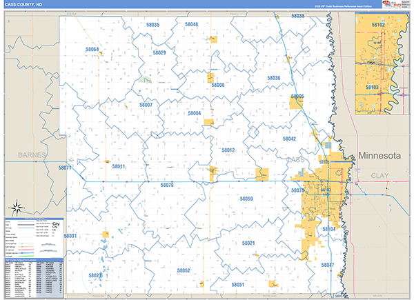 Cass County, ND Wall Map Basic Style