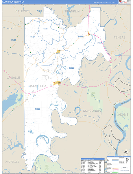Catahoula Parish (County), LA Zip Code Wall Map