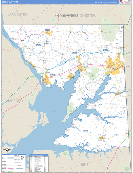 Cecil County, MD Zip Code Wall Map