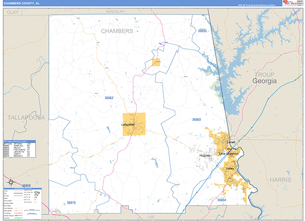 Chambers County, AL Zip Code Map