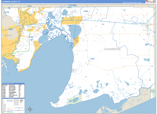 Chambers County, TX Zip Code Map