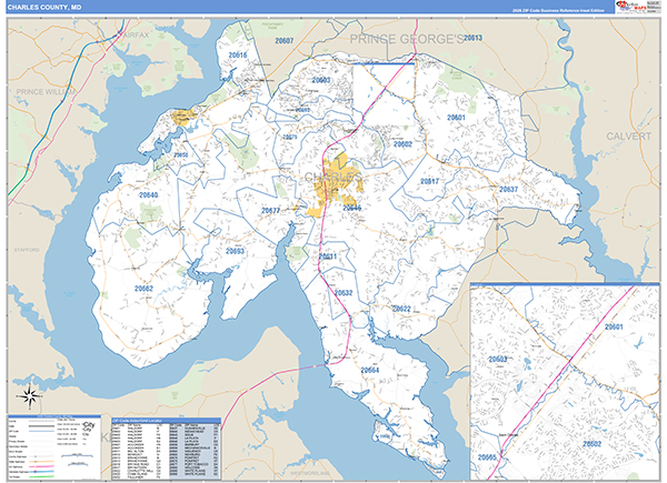 Charles County, MD Zip Code Wall Map