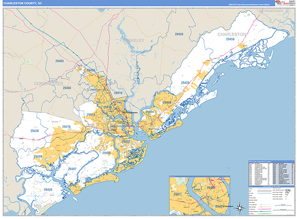 Charleston County, SC Zip Code Wall Map