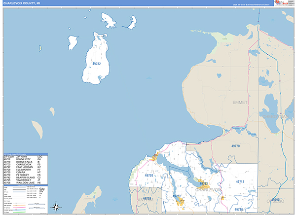 Charlevoix County, MI Zip Code Map