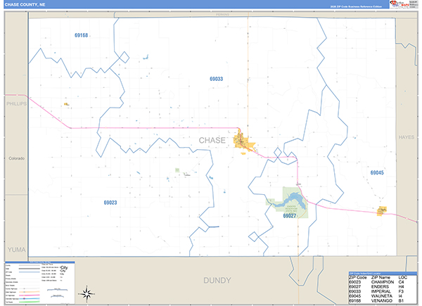 Chase County, NE Zip Code Map