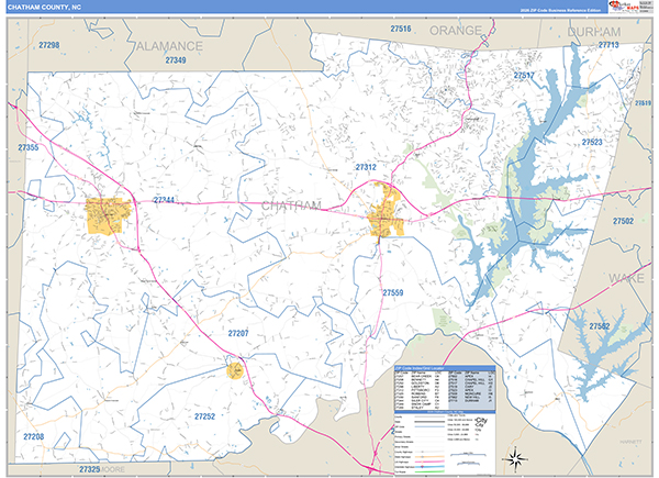 Chatham County, NC Zip Code Wall Map