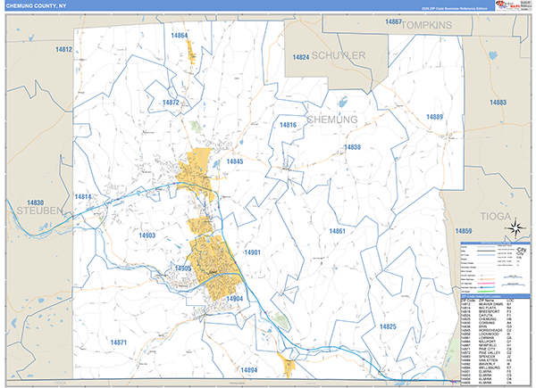 Chemung County, NY Zip Code Map