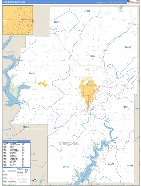 Cherokee County, OK Carrier Route Wall Map