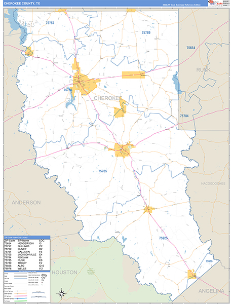 Cherokee County, TX Zip Code Map