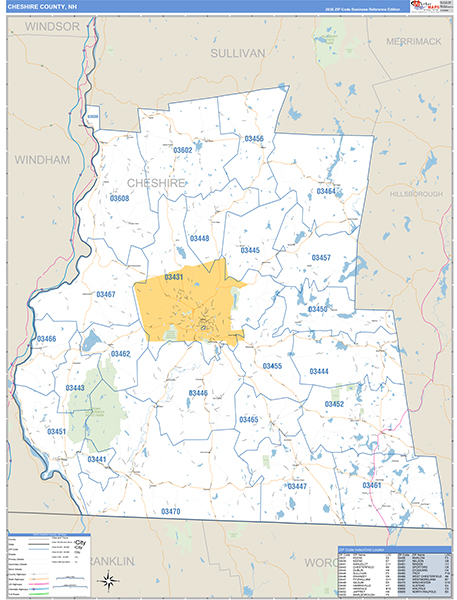 Cheshire County, NH Zip Code Map