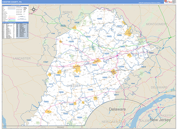 Chester County, PA Wall Map Basic Style