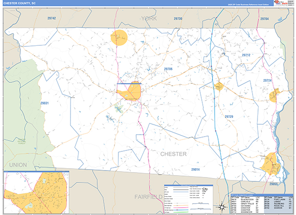 Chester County, SC Zip Code Wall Map