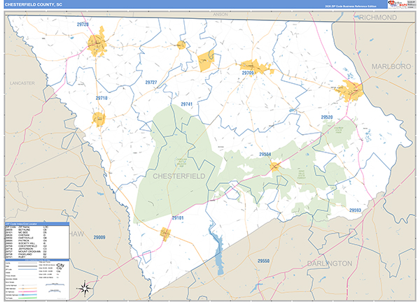 Chesterfield County, SC Zip Code Wall Map