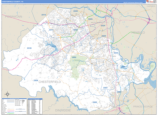 Chesterfield County, VA Zip Code Map
