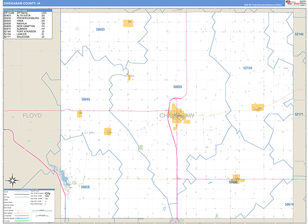 Chickasaw County, IA Zip Code Wall Map