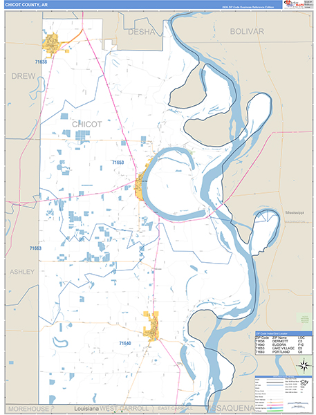 Chicot County, AR Zip Code Map