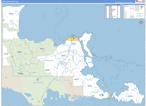 Chippewa County, MI Zip Code Map