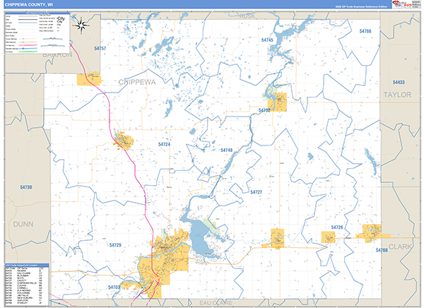 Chippewa County, WI Zip Code Wall Map