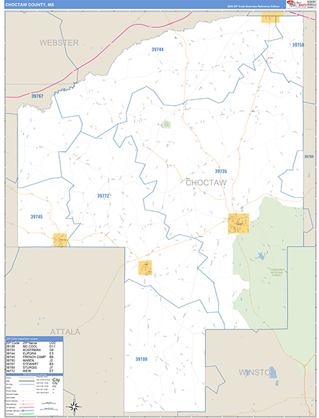Choctaw County, MS Zip Code Map