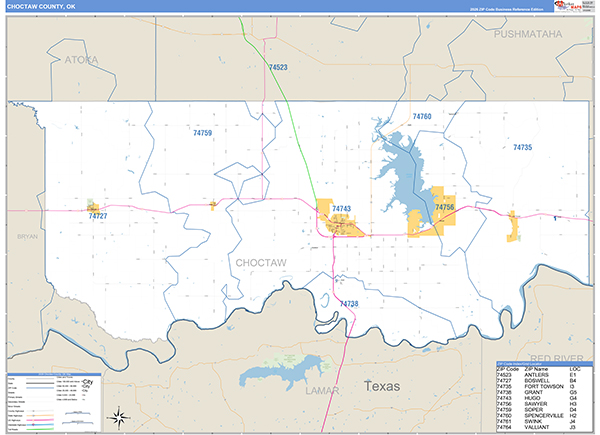 Choctaw County, OK Carrier Route Wall Map